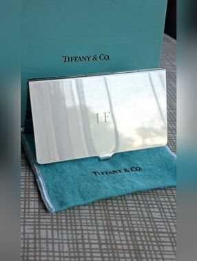 Tiffany & Co. Silver Plated Business Card Holder w Custom Engraved I.F. Initials
